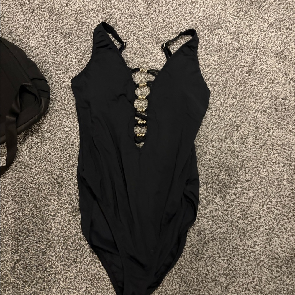 Lilly Pulitzer Black One Piece Swimsuit with Gold Accents